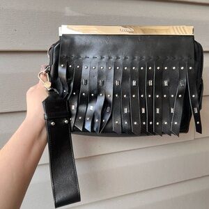 Mango Black Fringe Clutch Bag